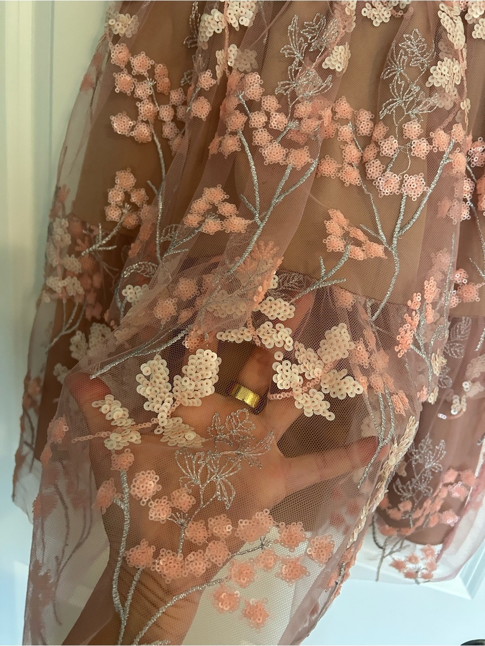 Self-Portrait Pink Sequin Floral Mesh Dress - Picture 3 of 6